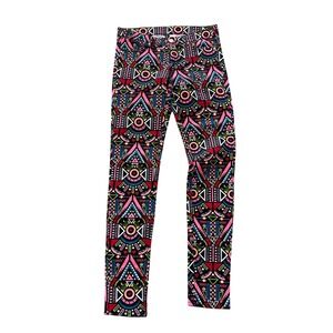 H&M Divided Women Multi Color Geometric Tribal Print Skinny Pants Size 8 Pink